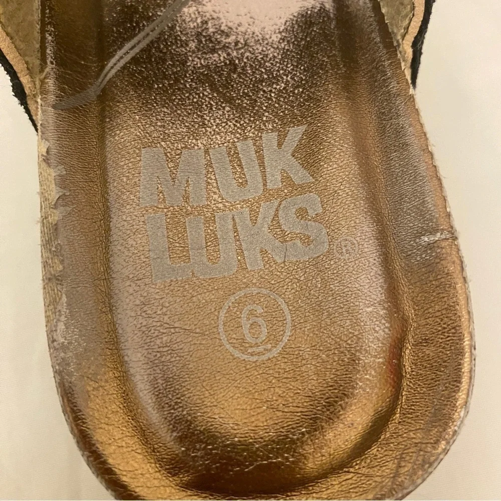 MUK LUKS Women's Emery Wedge Platform Cork Sandals Silver Tapestry Sz 6 Shoes
